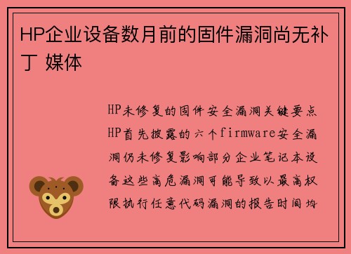 HP企业设备数月前的固件漏洞尚无补丁 媒体