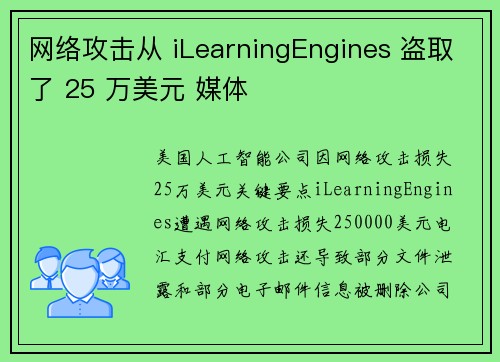 网络攻击从 iLearningEngines 盗取了 25 万美元 媒体