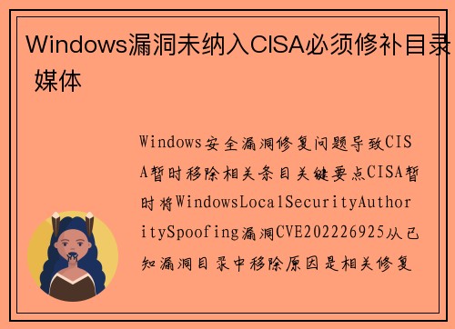 Windows漏洞未纳入CISA必须修补目录 媒体